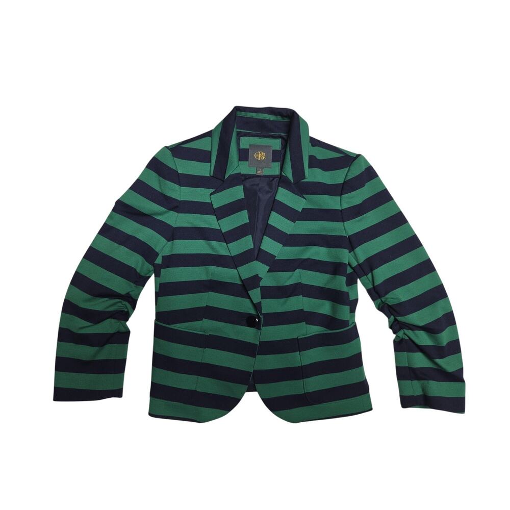 CB Green & Navy Blue Striped Open Front Blazer Jacket Women Size 6 RN 54874
